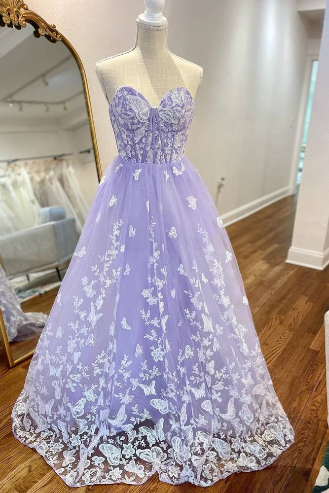 Formal Wear Dresses/Sweetheart Lavender Applique A-Line Prom Dress with Butterfly